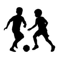 Geschwister sind spielen mit ein Fußball Ball Silhouette, Weiß Hintergrund vektor