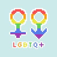 lgbt Stolz Monat. Geschlecht unterzeichnen. Regenbogen Farben. lgbtq Flagge. Pixel Kunst. vektor