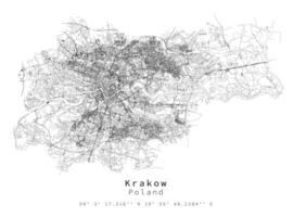 Krakau, Polen ,genau Karte, Stadt Detail Straßen Straßen Karte vektor