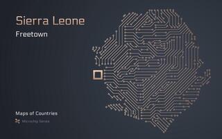 Sierra leone Karte mit ein Hauptstadt von Freetown gezeigt im ein Mikrochip Muster mit Prozessor. E-Government. Welt Länder Karten. Mikrochip Serie vektor
