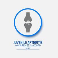 Illustration jugendlich Arthritis Bewusstsein Monat ist beobachtete jeder Jahr im Juli. das wichtig Symptome von das Krankheiten Joint Schwellung und Schmerz. Banner Poster, Flyer und Hintergrund Design. vektor