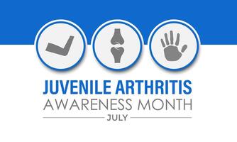 Illustration jugendlich Arthritis Bewusstsein Monat ist beobachtete jeder Jahr im Juli. das wichtig Symptome von das Krankheiten Joint Schwellung und Schmerz. Banner Poster, Flyer und Hintergrund Design. vektor