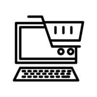 Symbol für Online-Marketing-Linie. Laptops und Einkaufswagen. einfache Abbildung. editierbarer Strich. Designvorlagenvektor vektor