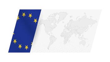 Welt Karte im modern Stil mit Flagge von europäisch Union auf links Seite. vektor