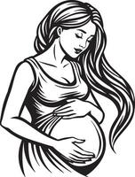 silhuett av gravid kvinna illustration svart och vit vektor