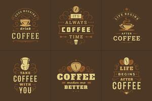 kaffe citat årgång typografisk stil inspirera fraser illustrationer uppsättning. vektor