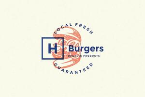 Hand gezeichnet Logo Burger Silhouette und modern Jahrgang Typografie retro Stil Illustration. vektor