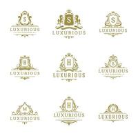 Luxus Jahrgang Ornament Logo Monogramm Kamm Vorlagen Design einstellen Illustration vektor