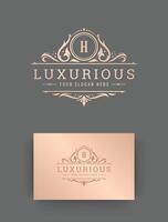 Luxus Logo Monogramm Jahrgang Vignette Blumen- Ornamente Kamm Illustration. vektor