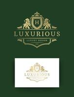 Luxus Logo Monogramm Jahrgang Vignette Blumen- Ornamente Kamm Illustration. vektor