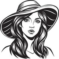 süß Mädchen mit Hut schwarz und Weiß Illustration vektor