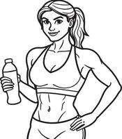 Fitness Frau mit Flasche von Wasser Illustration schwarz und Weiß vektor