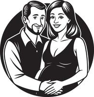 Silhouette von ein schwanger Frau mit ihr Mann Illustration schwarz und Weiß vektor