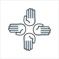 vier Hände-Symbol. Wohltätigkeitssymbol, Spende. zweifarbiges Design. Das Symbol kann für Anwendungssymbole, Websymbole und Infografiken verwendet werden. editierbarer Strich. Designvorlagenvektor vektor