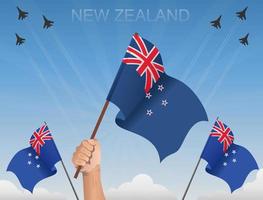 Nya Zeelands flaggor vajar under den blå himlen vektor