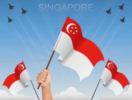 singapore flaggor vajar under den blå himlen vektor