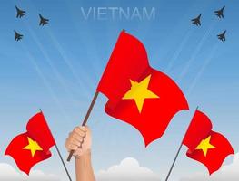 Vietnam-Flaggen unter blauem Himmel vektor