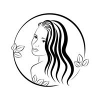 logotyp för skönhetssalong, profil av en vacker flicka linjärt porträtt. vektor illustration.