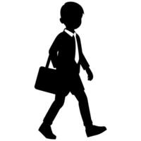 ein Schüler Junge gehen zu Schule mit Schule Tasche Silhouette vektor