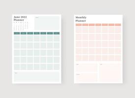 Juni 2022 Planer Vorlagensatz. Set von Planer und To-Do-Liste. Vorlage für den monatlichen, wöchentlichen, täglichen Planer. Vektor-Illustration. vektor