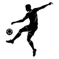 ein Fußball Spieler trete das Ball Silhouette, Weiß Hintergrund vektor