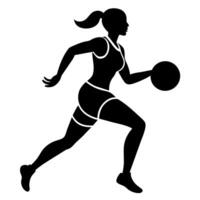 ein schlank weiblich Basketball Lauf schnell, halten das Ball Silhouette vektor