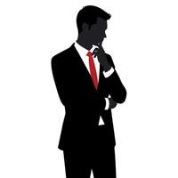 ein Geschäft Mann Denken Pose Silhouette Weiß Hintergrund vektor