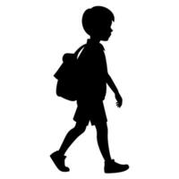 en studerande pojke gående till skola med skola väska silhuett vektor