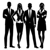 Geschäft Menschen Stehen Pose Silhouette, schwarz Farbe, Weiß Hintergrund vektor
