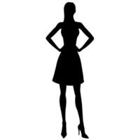ein schlank und sexy Frau Stehen Pose Silhouette, stilvoll Pose mit anders Art von Pose, Weiß Hintergrund vektor