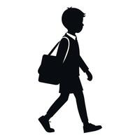 ein Schüler Junge gehen zu Schule mit Schule Tasche Silhouette vektor