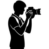 jung stilvoll Fotograf Stehen mit halten ein dslr Kamera Silhouette vektor