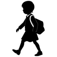 en skola barn gående till skola med skola väska silhuett vektor