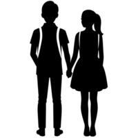 Paar von jung Teen Hochschule Studenten sind Stehen mit halten Hand jeder andere, Silhouette vektor