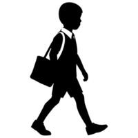 ein Schüler Junge gehen zu Schule mit Schule Tasche Silhouette vektor