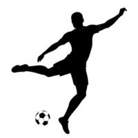 ein Fußball Spieler trete das Ball Silhouette, Weiß Hintergrund vektor