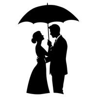 ein romantisch Paar halten Regenschirm Silhouette, isoliert Weiß Hintergrund vektor