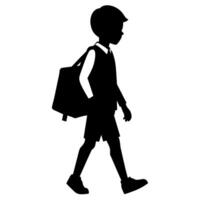 en studerande pojke gående till skola med skola väska silhuett vektor