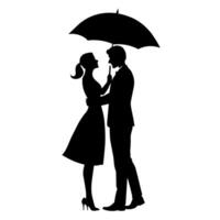 ein romantisch Paar halten Regenschirm Silhouette, isoliert Weiß Hintergrund vektor