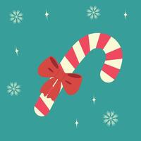 Süßigkeiten Stock mit Bogen auf blaugrün Hintergrund mit Schneeflocken und dekorativ Sterne Weihnachten Schöne Grüße Idee vektor