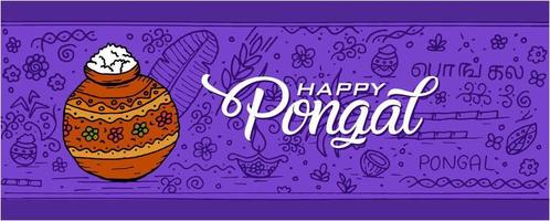 indisches festival pongal wünscht doodle skizze altes papier vektor