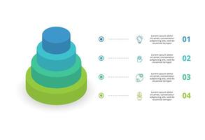 3d Infografik Pyramide, oder Vergleich Diagramm mit 4 bunt schweben Lagen. das Konzept von Ebenen oder Stufen von ein Geschäft Projekt. realistisch Infografik Design Vorlage. vektor