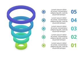 3d infographic pyramid, eller jämförelse Diagram med 5 färgrik svävar skikten. de begrepp av nivåer eller stadier av en företag projekt. realistisk infographic design mall. vektor