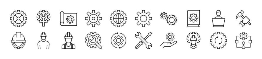 Sammlung von dünn Linie Symbole von Gebäude. editierbar Schlaganfall. einfach linear Illustration zum Netz Websites, Zeitungen, Artikel Buch vektor