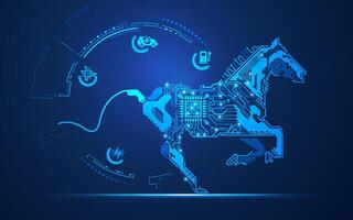begrepp av elektronisk fordon teknologi, grafisk av häst kombinerad med elektronisk mönster vektor