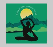 International Yoga Tag Poster mit Silhouette von ein Frau im Yoga Pose vektor