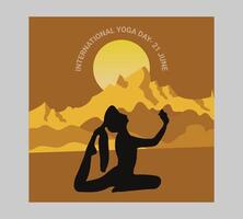 International Yoga Tag Poster mit Silhouette von ein Frau im Yoga Pose vektor