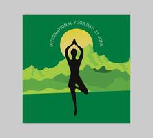 International Yoga Tag Poster mit Silhouette von ein Frau im Yoga Pose vektor