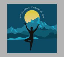 International Yoga Tag Poster mit Silhouette von ein Frau im Yoga Pose vektor