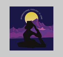 International Yoga Tag Poster mit Silhouette von ein Frau im Yoga Pose vektor